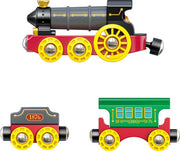 Hape retro wooden steam train set with locomotive and two passenger cars