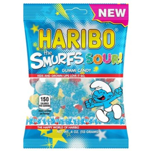 Haribo Smurfs Sour gummy candy package blue wrapper with Smurf character