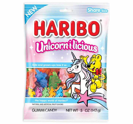 Haribo Unicornilicious gummy candy package with unicorn and colorful gummy bears