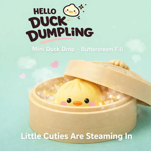 Cute duck-shaped dumpling with buttercream filling in bamboo steamer basket