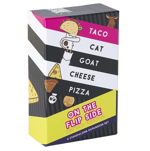 Taco Cat Goat Cheese Pizza On the Flip Side expansion set for original game Taco Cat Goat Cheese Pizza.