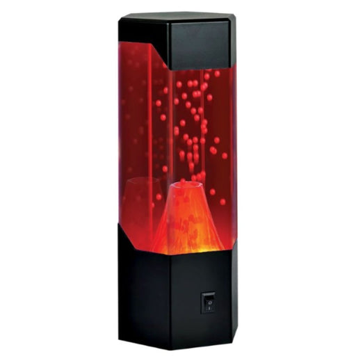 Black LED volcano lamp with red glowing lava effect and bubbling lights