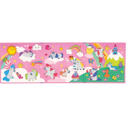 Colorful unicorn-themed magnetic storytelling set with pink background and whimsical characters