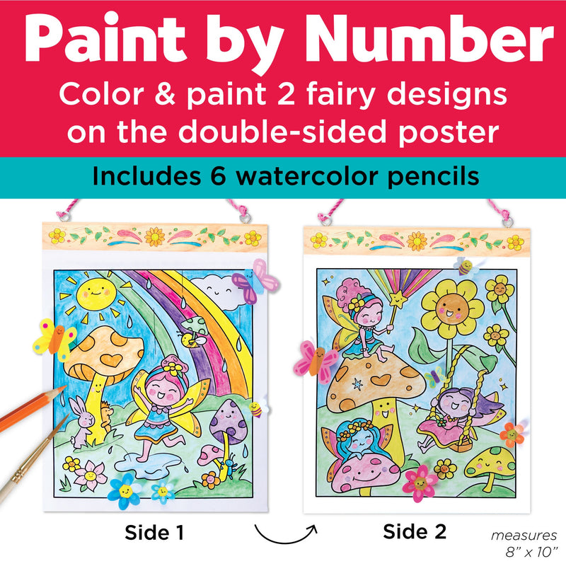 Paint by number fairy art kit with watercolor pencils and double-sided poster