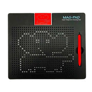 Black MAG-PAD magnetic drawing board with red stylus pen showing white dots pattern
