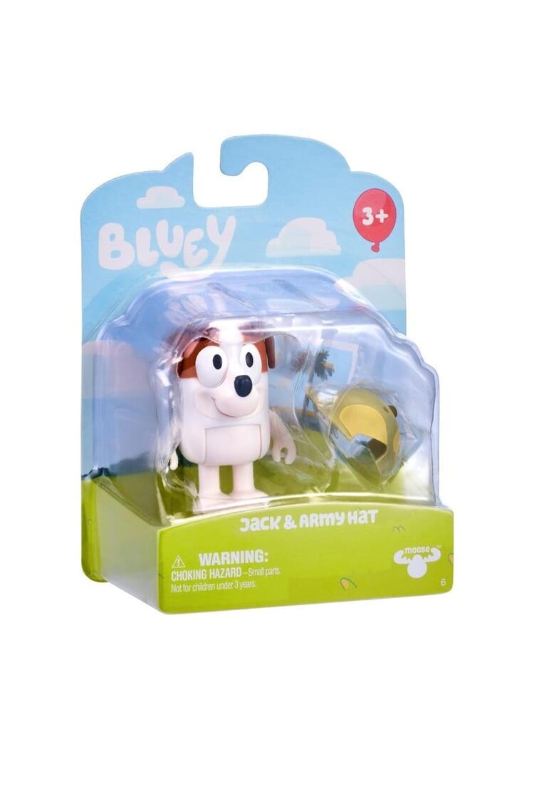 Bluey toy figure Jack with army hat in clear packaging