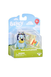 Bluey & Xylophone toy set in clear packaging with blue dog character figure