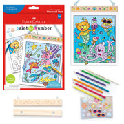 Faber-Castell paint by number mermaid pets kit with colored pencils and completed artwork