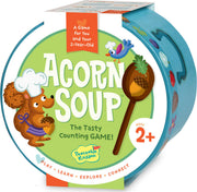 Acorn Soup counting game packaging by Peaceable Kingdom for ages 2+.