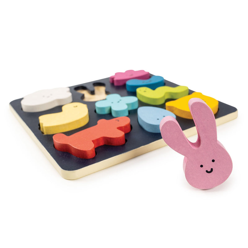 Mentari Mood Board wooden puzzle with colorful animal-shaped pieces on white background