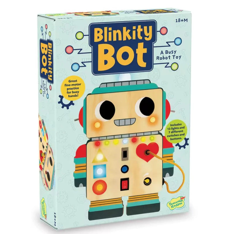 Blinkity Bot robot toy packaging showing colorful interactive educational toy for 18+ months