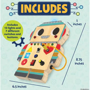 Wooden robot toy with colorful lights switches and buttons educational STEM toy