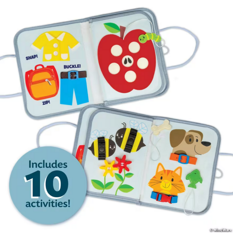 My Busy Tote activity boards with 10 interactive learning activities for toddlers