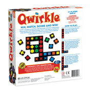 Back of Qwirkle board game box by MindWare showing colorful tiles and gameplay instructions,