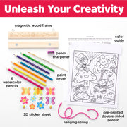 Faber-Castell paint by number kit with watercolor pencils, brushes, and fairy coloring poster