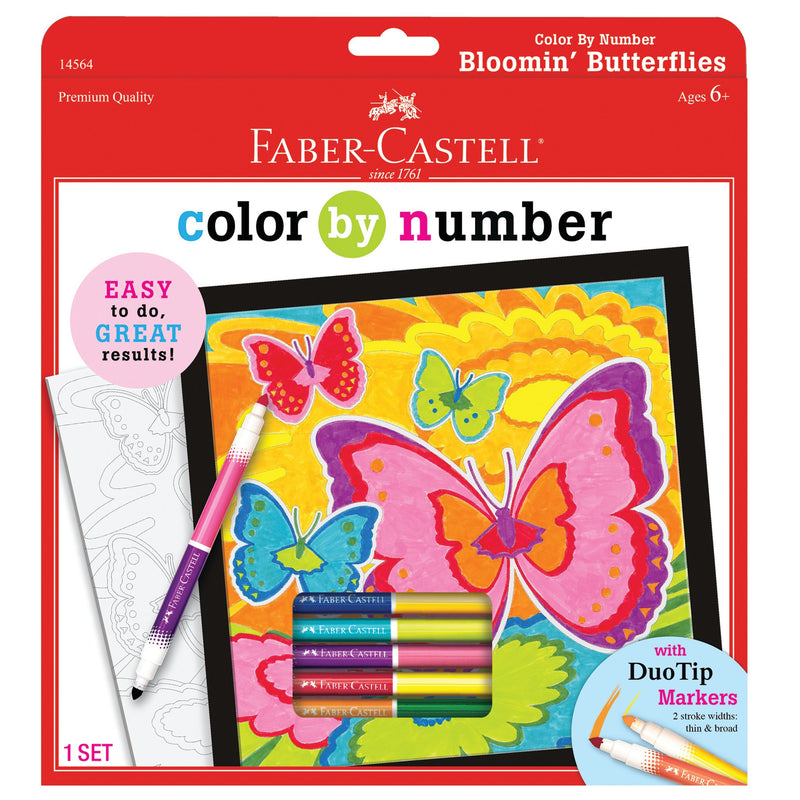 Faber-Castell Color By Number Bloomin' Butterflies kit with markers and coloring pages