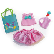 Groovy Girls Party Perfect outfit set with pink top, satin skirt, bag, and party hat