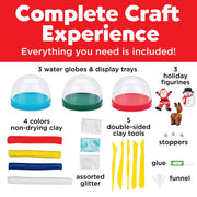 Complete craft kit showing snow globes, clay, tools, figurines and supplies included