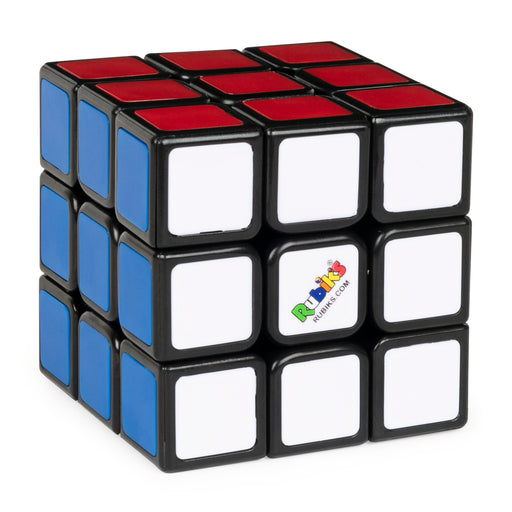 Rubik's 3x3 cube showing red, blue, and white faces with official Rubik's logo