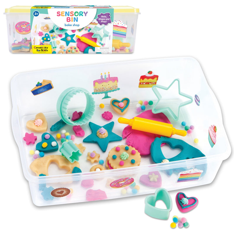 Creativity for Kids Sensory Bin Bake Shop with colorful toys in clear container