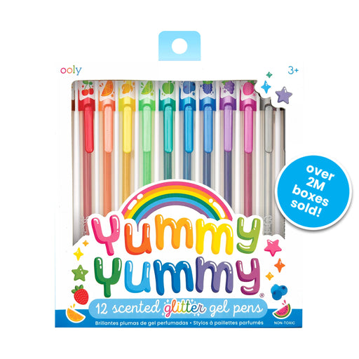 Yummy Yummy 12 scented glitter gel pens by OOLY in colorful packaging
