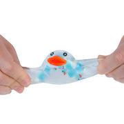 Hands stretching blue translucent Sugar Smooshies Ducky Duck stress toy with orange beak