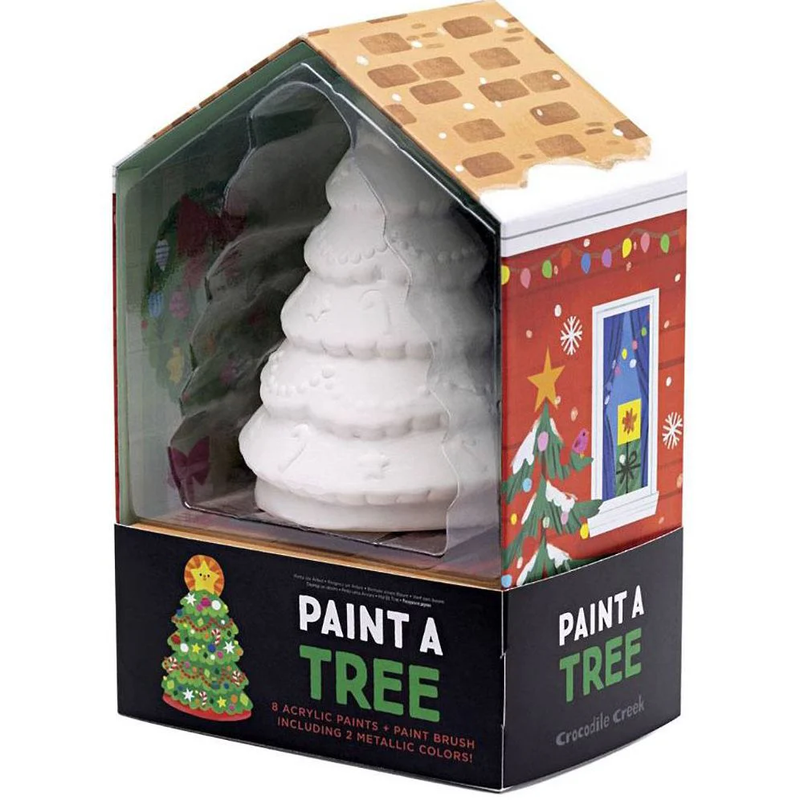Crocodile Creek Paint a Tree kit with white ceramic Christmas tree in festive packaging