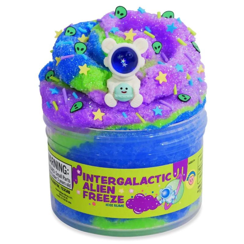 Peachybbies Intergalactic Alien Freeze Icee Slime in purple, blue, and green with astronaut charm