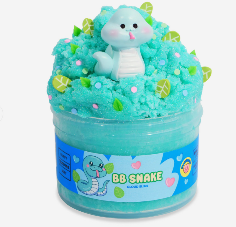 BB Snake Cloud Slime in teal with cute snake figurine and leaf decorations on top