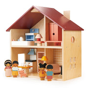 Mentari Poppets Doll House wooden dollhouse with furniture and family figures