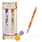 Lifelines scented lava gel pens 2-pack with purple and orange designs in clear packaging