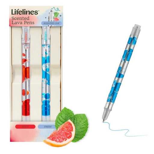 Lifelines scented lava pens 2-pack with blue and red pens, decorative fruits