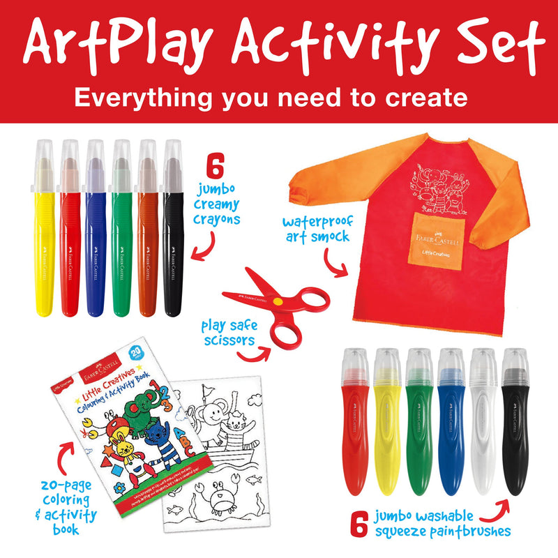 Faber-Castell ArtPlay Activity Set with crayons, paintbrushes, scissors, smock and coloring book