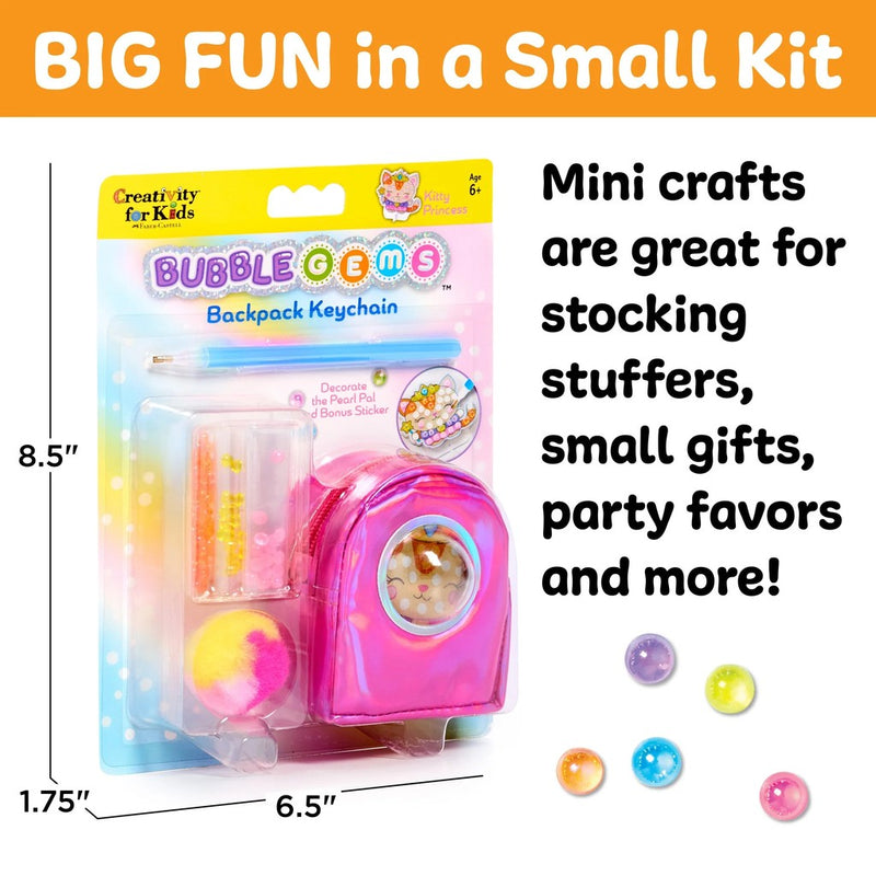 Creativity for Kids Bubble Gems Backpack Keychain craft kit in pink packaging