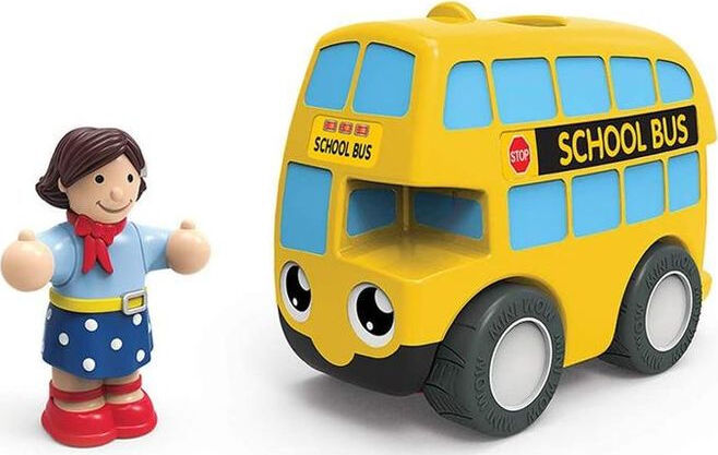 WOW Toys School Bus Ben yellow toy bus with female driver figure