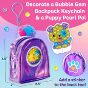 Purple iridescent bubble gem backpack keychain with puppy sticker decoration craft kit