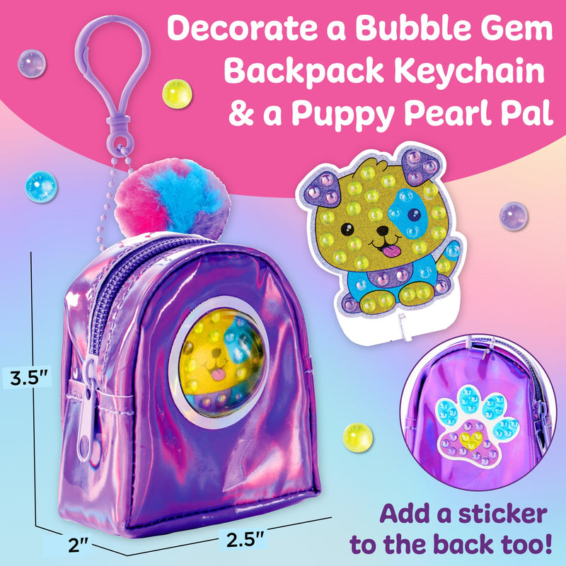Purple iridescent bubble gem backpack keychain with puppy sticker decoration craft kit
