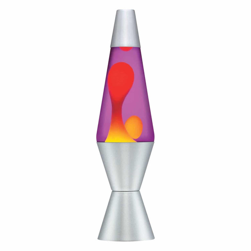 14.5 inch lava lamp with yellow and purple wax in silver base