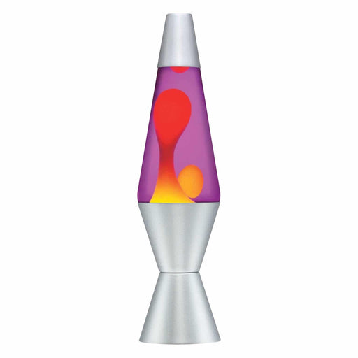 14.5 inch lava lamp with yellow and purple wax in silver base