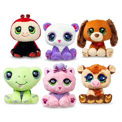 Six LPS Cuddle Plush toys including ladybug, panda, dog, frog, cat, and cow characters