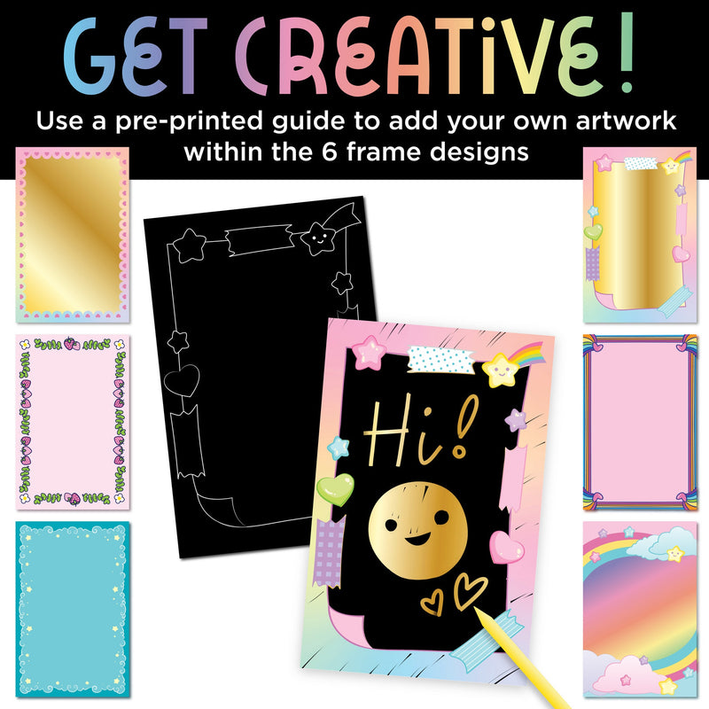 Deluxe Scratch Art kit showing colorful frame designs and creative activity examples