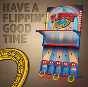Flippin' Rings carnival-style ring toss game with blue frame and colorful rings.