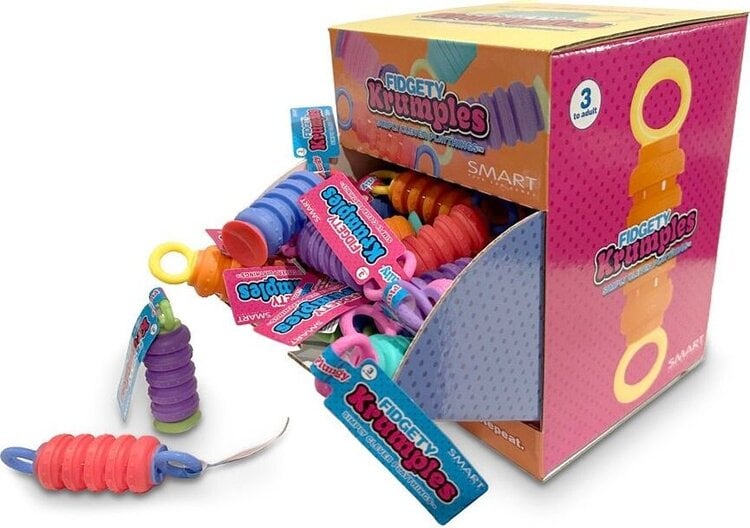 Fidgety Boingles fidget toys display box with colorful spiral coil toys