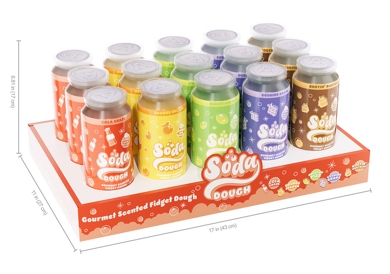 Soda Dough Asmt display box with multiple scented fidget dough containers in various flavors