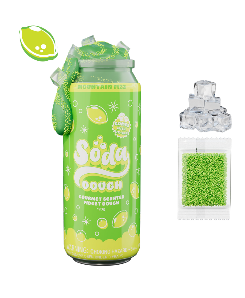 Green Mountain Fizz Soda Dough fidget toy with scented beads and ice cubes