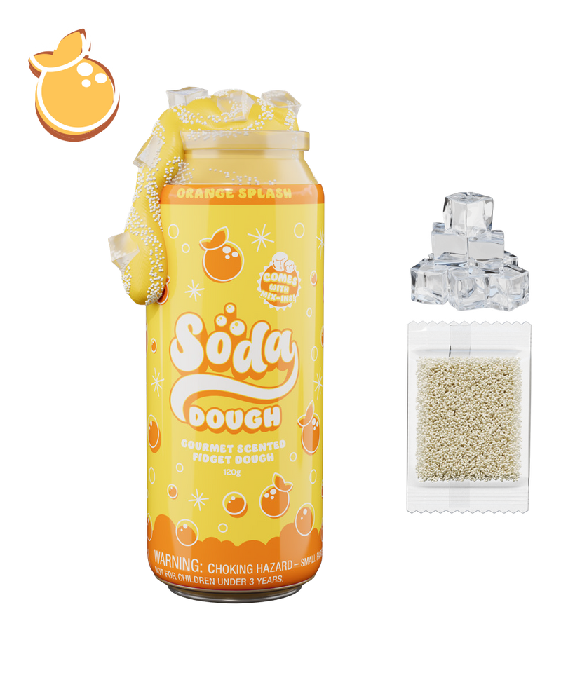 Soda Dough Orange Splash scented fidget dough with ice cubes and foam beads