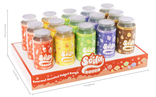 Soda Dough Asmt display box with multiple scented fidget dough containers in various flavors
