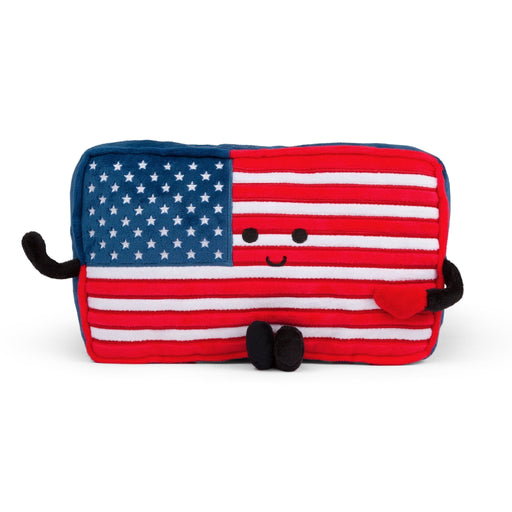 Cute plush American flag stuffed toy with arms legs and smiling face
