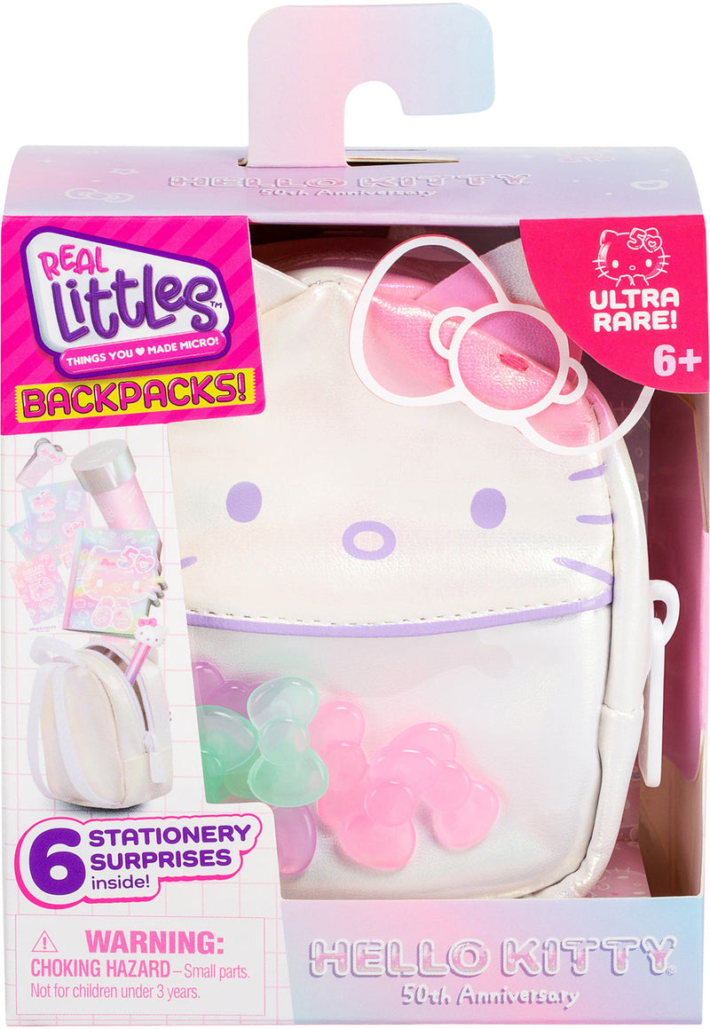 Real Littles Hello Kitty white backpack with miniature stationery surprises in retail packaging