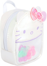 White Hello Kitty mini backpack with pink bow and pastel design elements